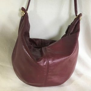 Vintage 80’s Oxblood Leather Slouch Hobo Purse soft cute gold detail retro